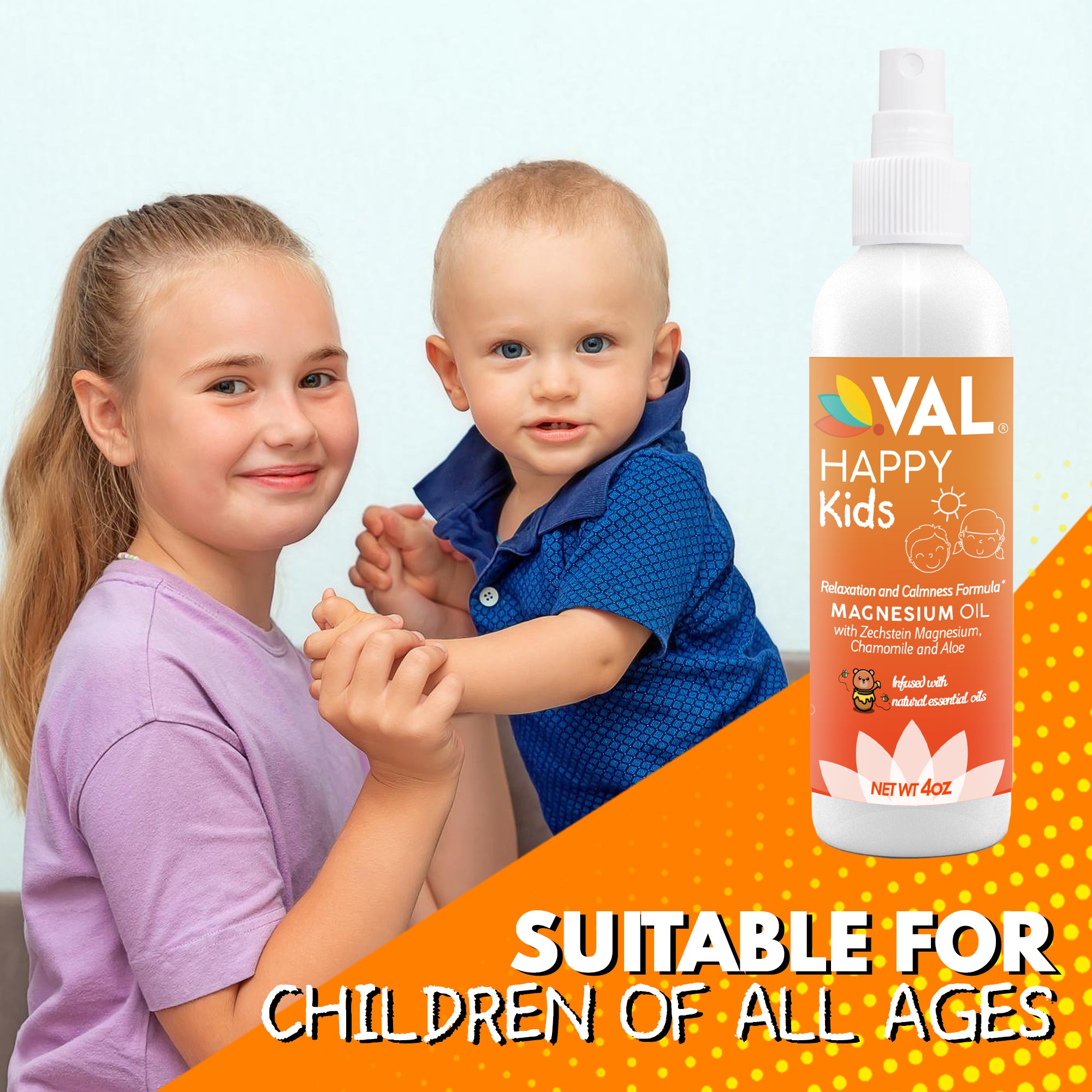 Relaxation & Mood Support Magnesium Oil Spray for Kids | 4 oz | VAL Happy Kids