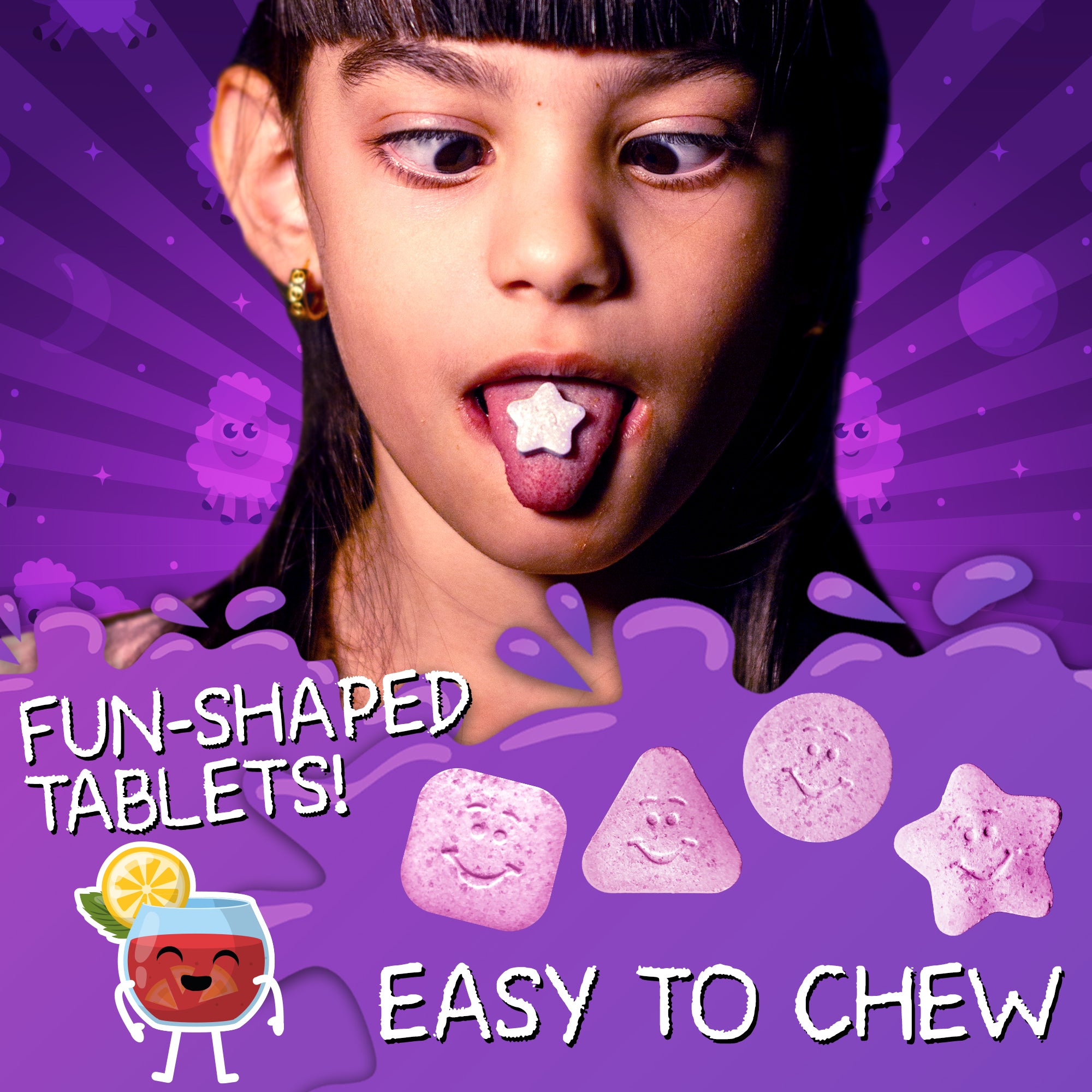 Peaceful Sleep & Bedtime Calm Sugar-Free Chewable – Magnesium + Melatonin, Vitamin B6 & C | 60 Tablets | VAL Happy Kids | Fruit Punch