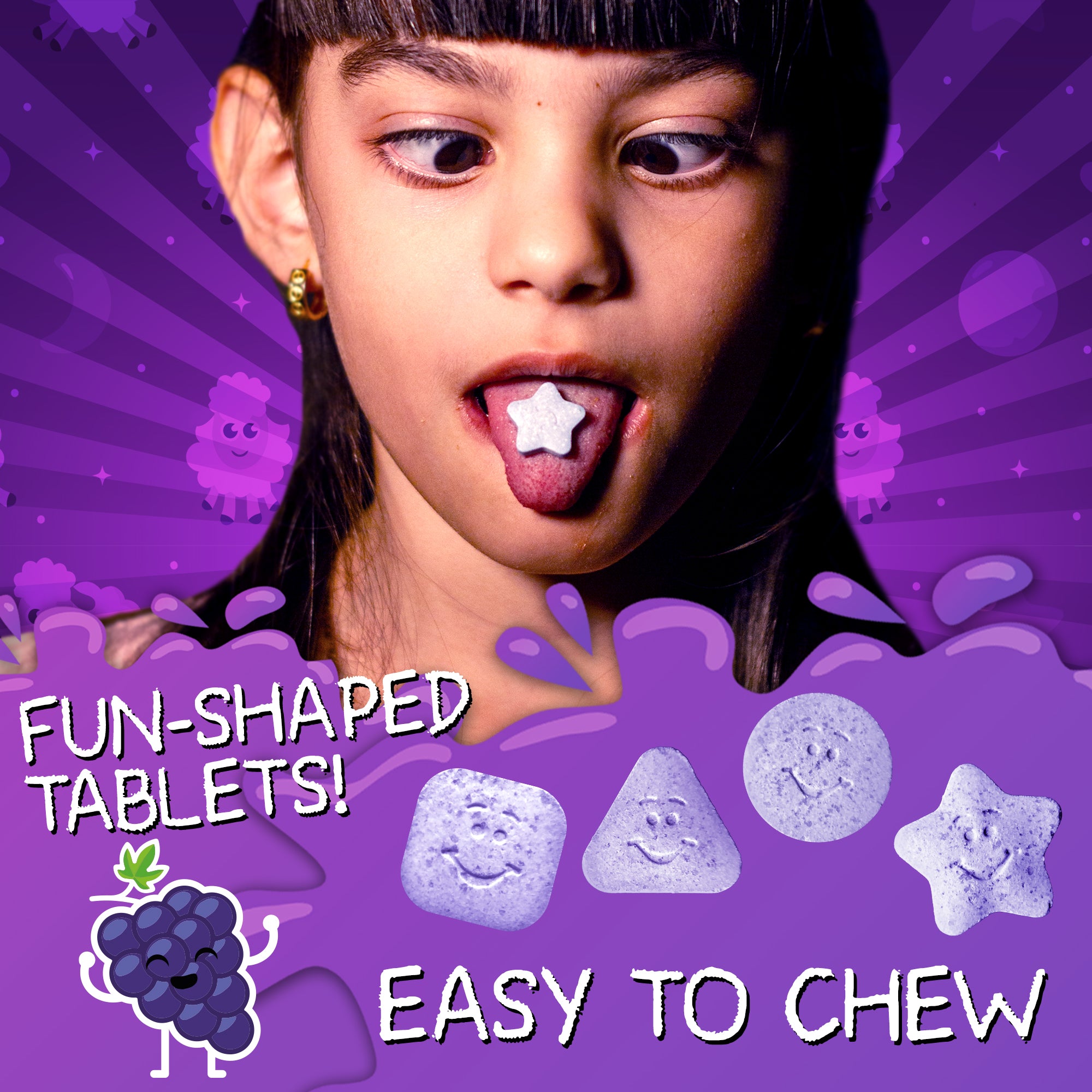 VAL Happy Kids Sleepy Grape PM Chewable: Magnesium, Chamomile, Bedtime Routine Supplement - 60 Chew Tabs60 Sugar-Free Tabs