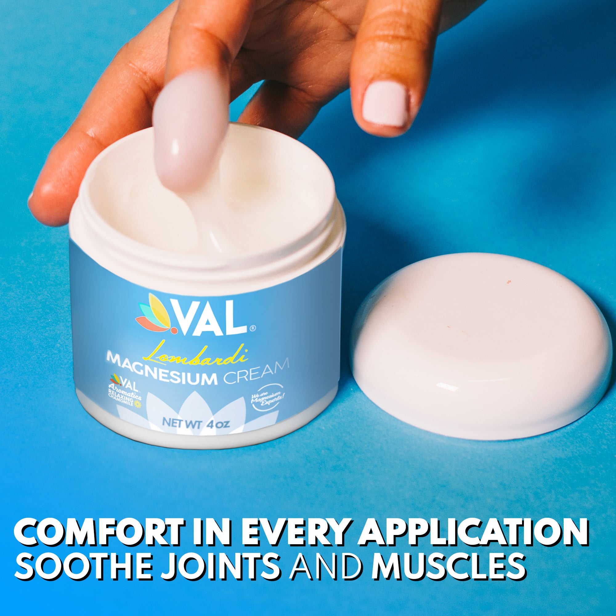 Transdermal Magnesium Cream with Relaxing Chamomile – Natural Pain Relief with Moisturizing Organic Shea Butter | 4oz | VAL Lombardi