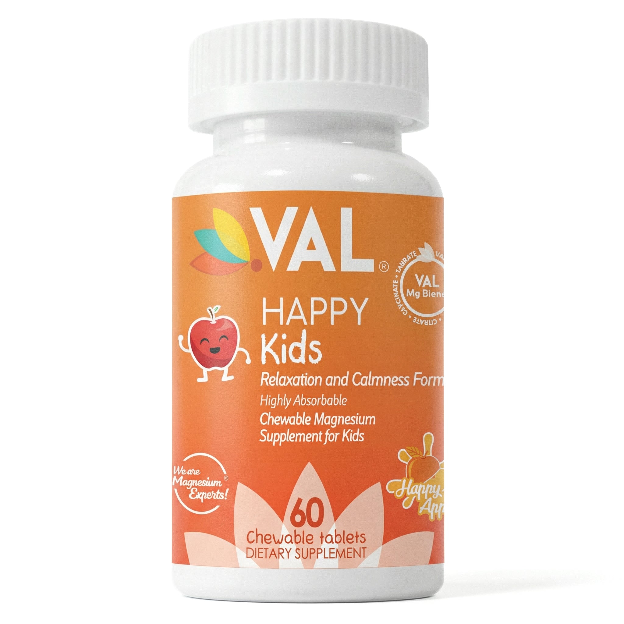 Calm, Focus & Relaxation Sugar-Free Chewable Magnesium for Kids | 60 Tablets | VAL Happy Kids | Apple