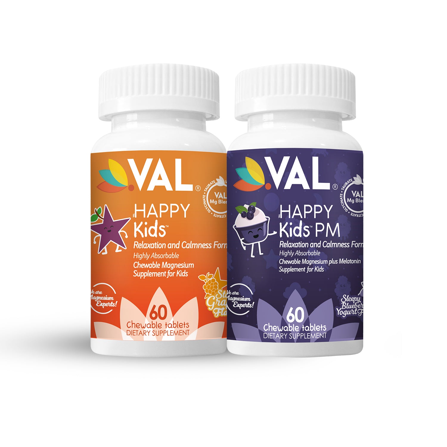 Dual Action | Focus + Sleep Support - Magnesium Day & Night Chewables for Kids | VAL Happy Kids
