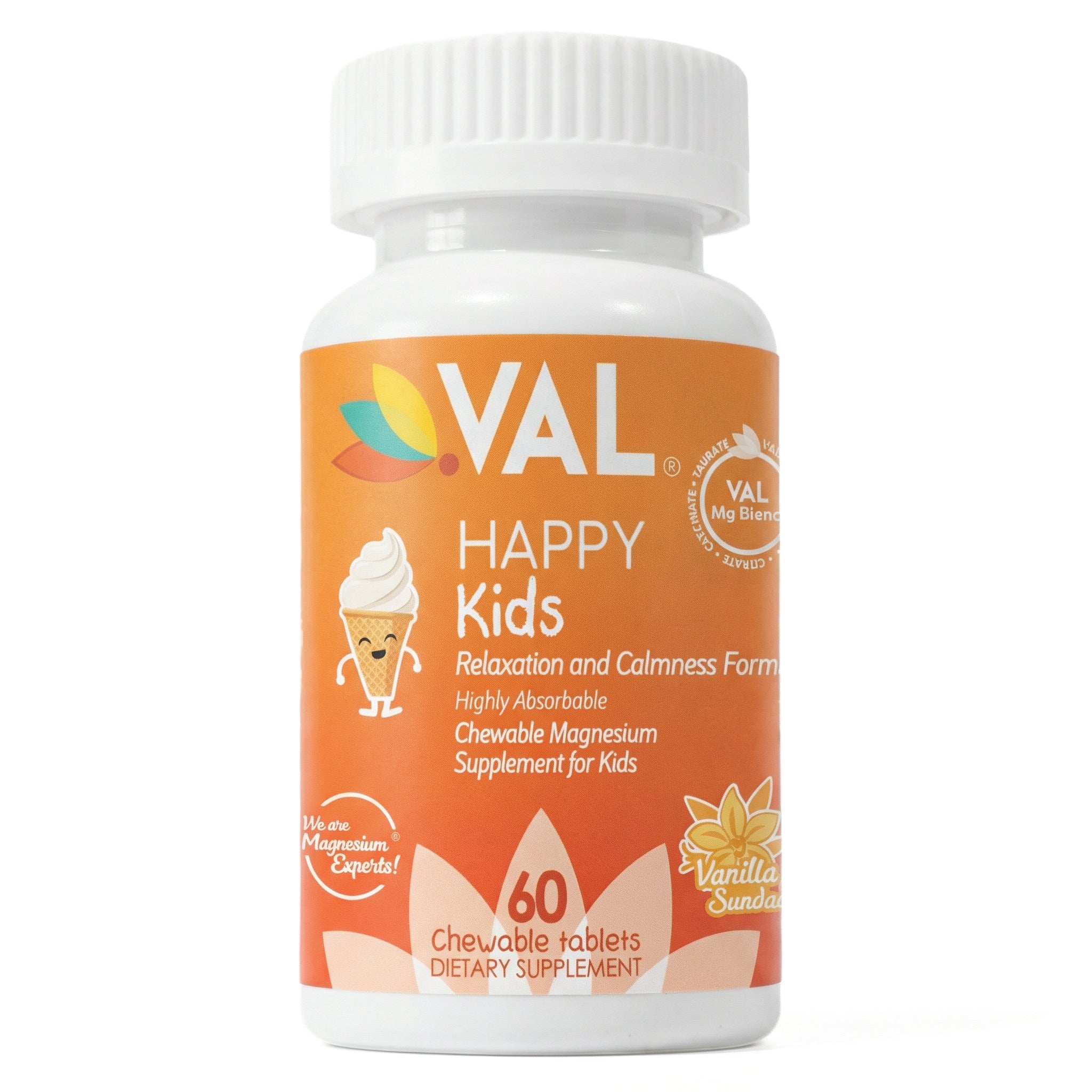 Calm, Focus & Relaxation Sugar-Free Chewable Magnesium for Kids | 60 Tablets | VAL Happy Kids | Vanilla