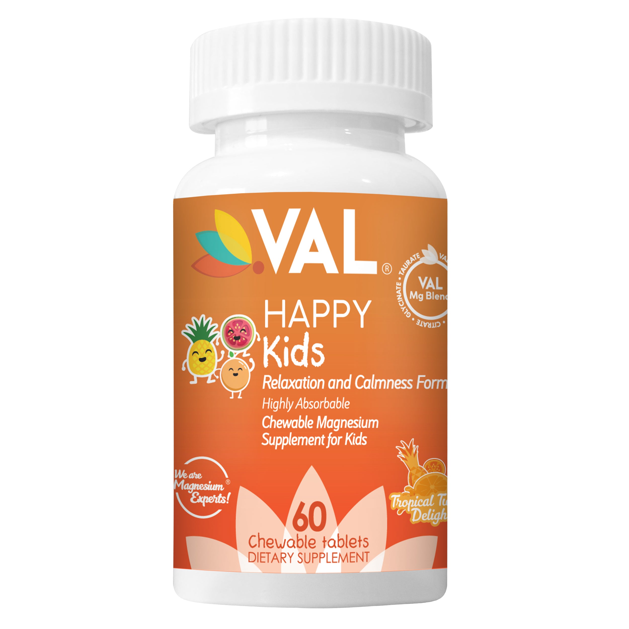 Calm, Focus & Relaxation Sugar-Free Chewable Magnesium for Kids | 60 Tablets | VAL Happy Kids