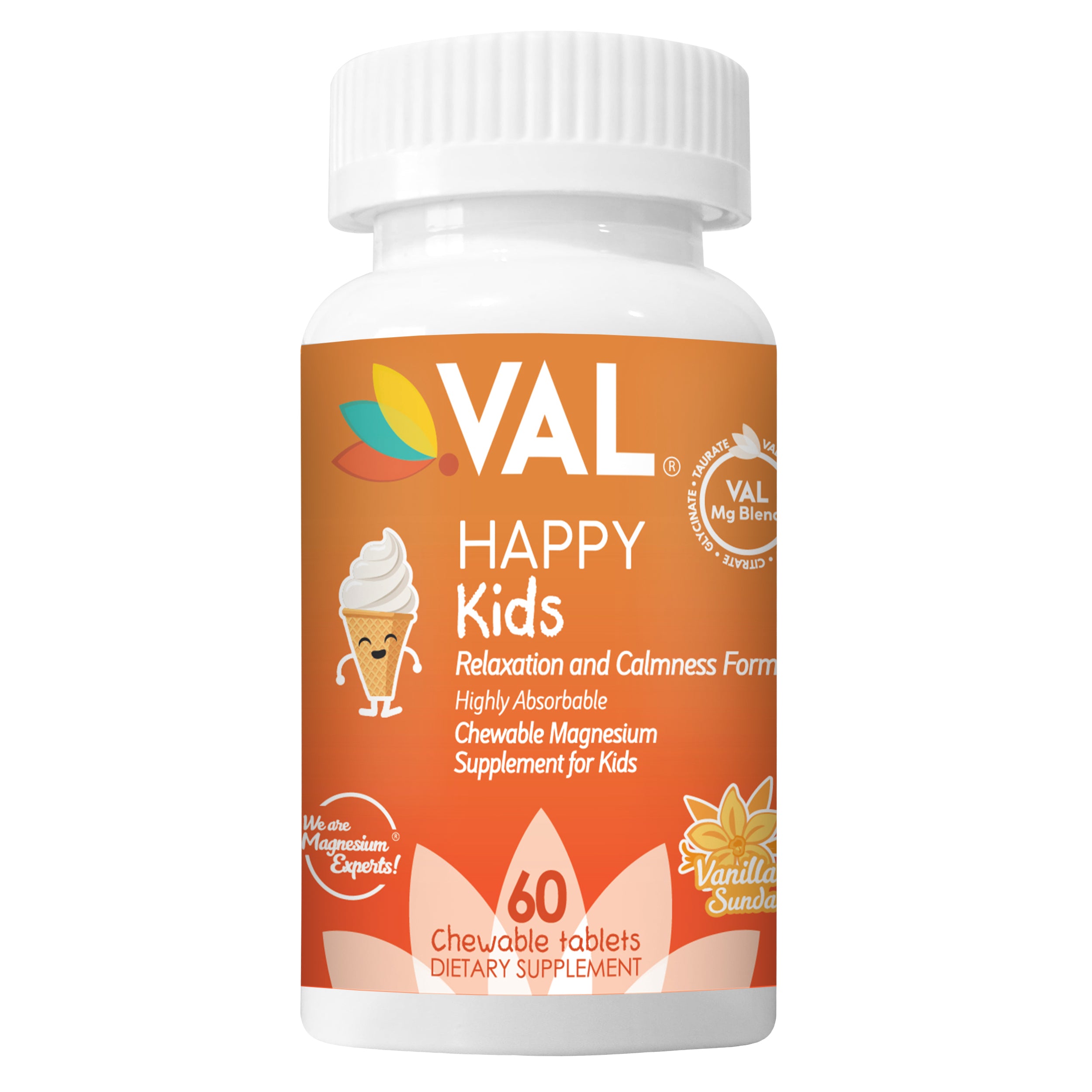 Calm, Focus & Relaxation Sugar-Free Chewable Magnesium for Kids | 60 Tablets | VAL Happy Kids
