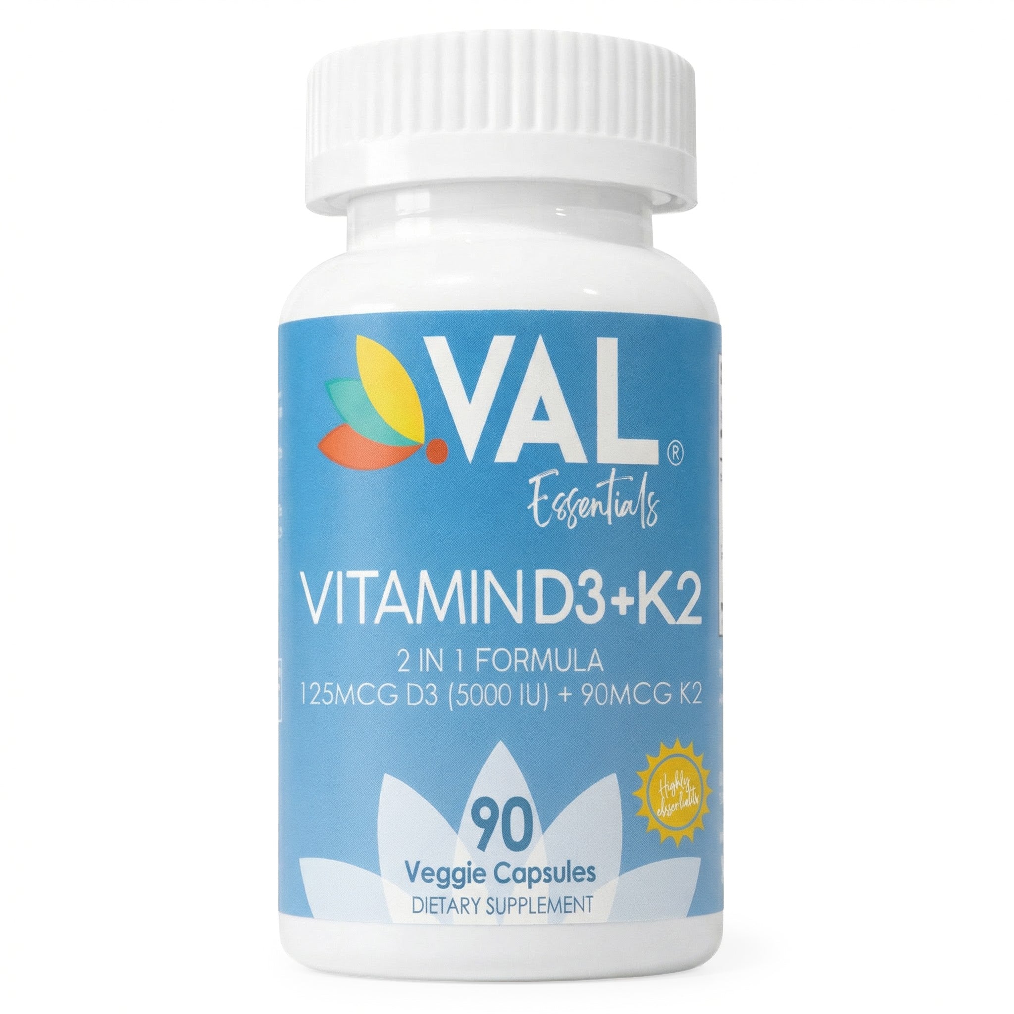 Vitamin D3 + K2 β Immune, Bone & Cardiovascular Support | 90 Capsules | VAL ESSENTIALS