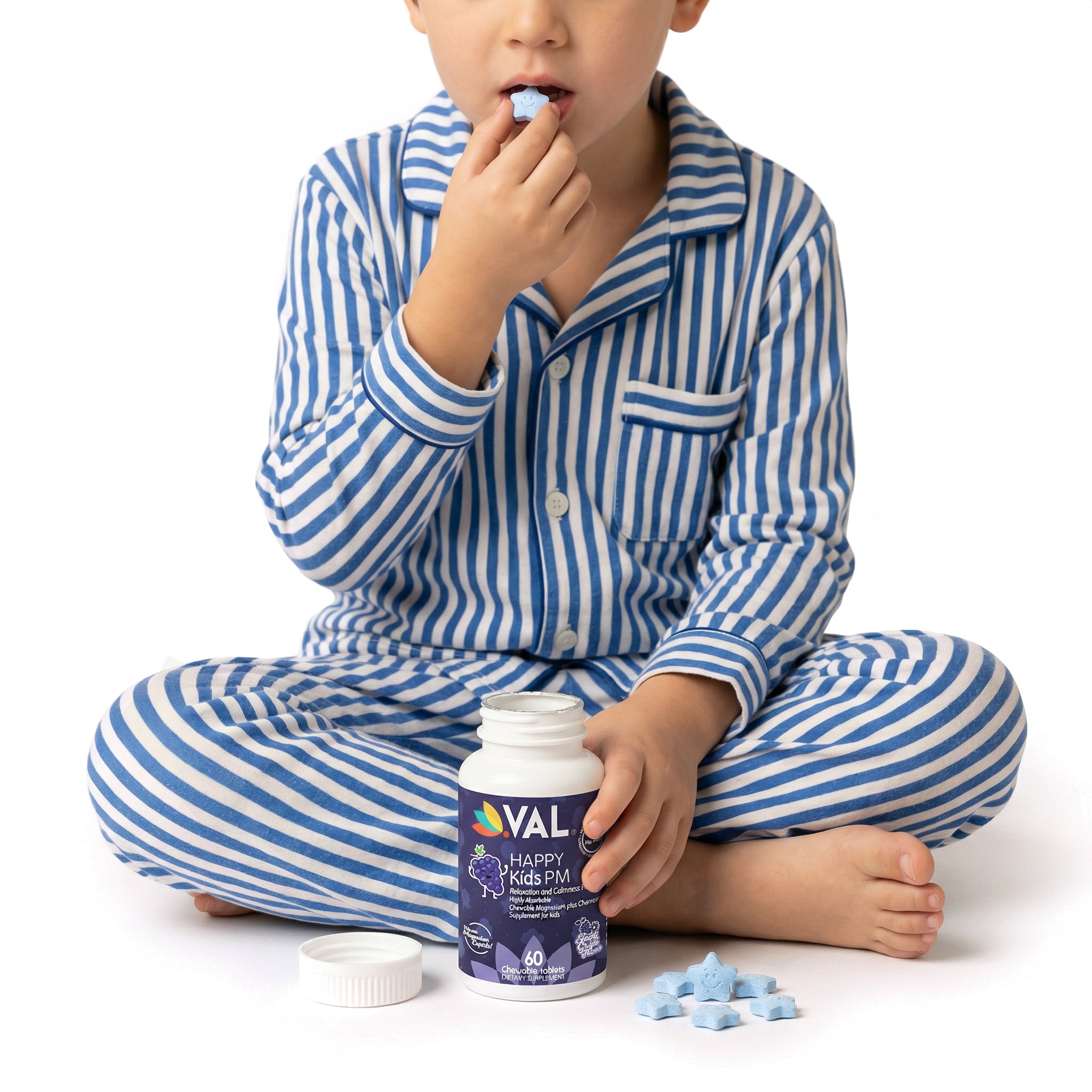 Peaceful Sleep & Bedtime Calm Sugar-Free Chewable – Magnesium + Chamomile | 60 Tablets | VAL Happy Kids