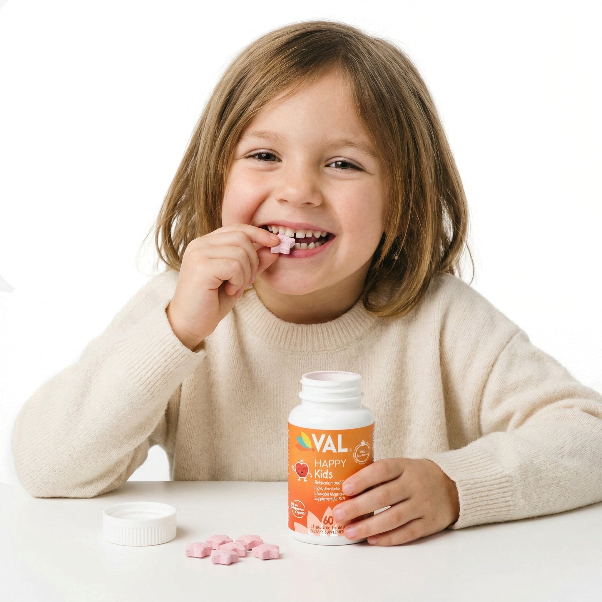 Calm, Focus & Relaxation Sugar-Free Chewable Magnesium for Kids | 60 Tablets | VAL Happy Kids | Apple