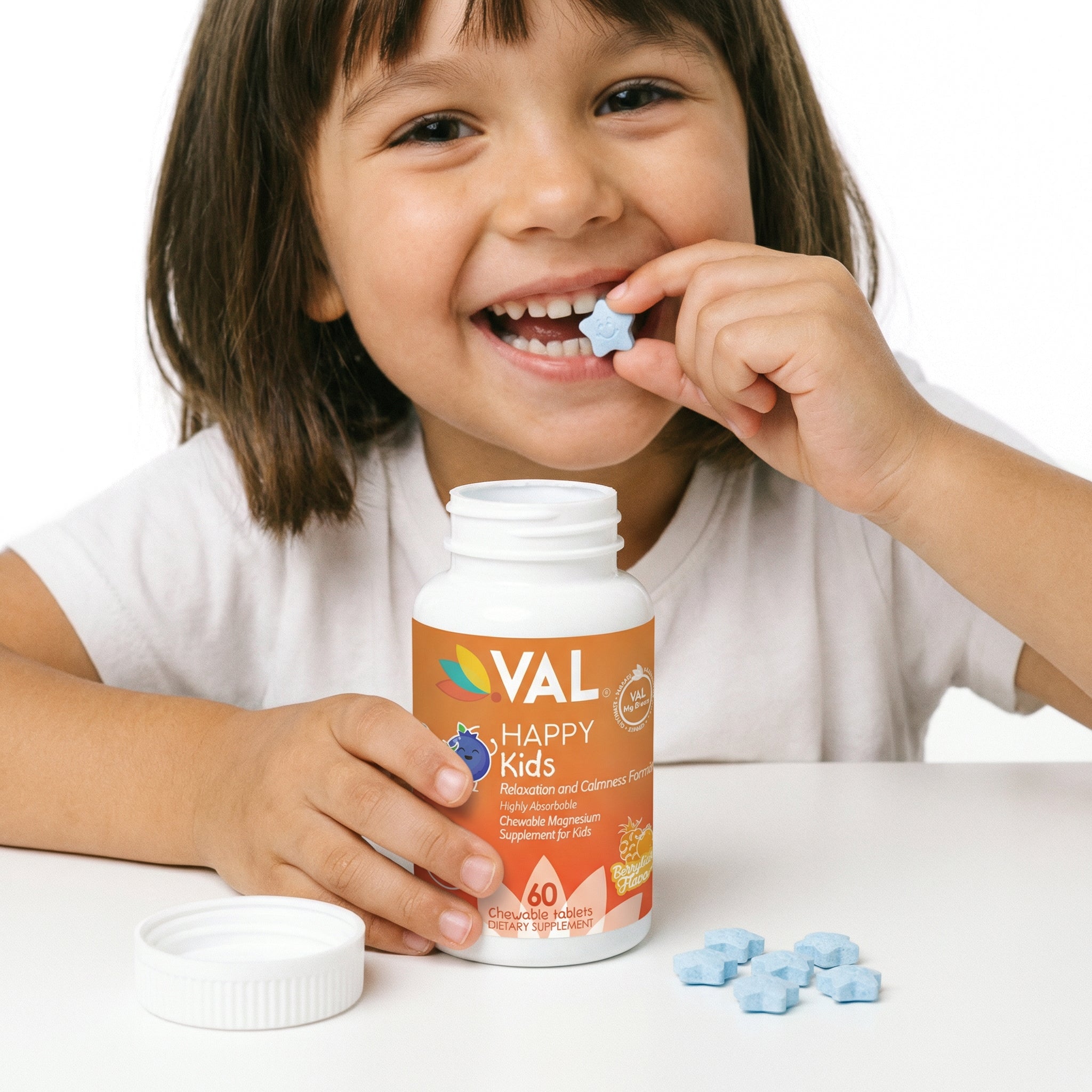 Calm, Focus & Relaxation Sugar-Free Chewable Magnesium for Kids | 60 Tablets | VAL Happy Kids | Berrylicious