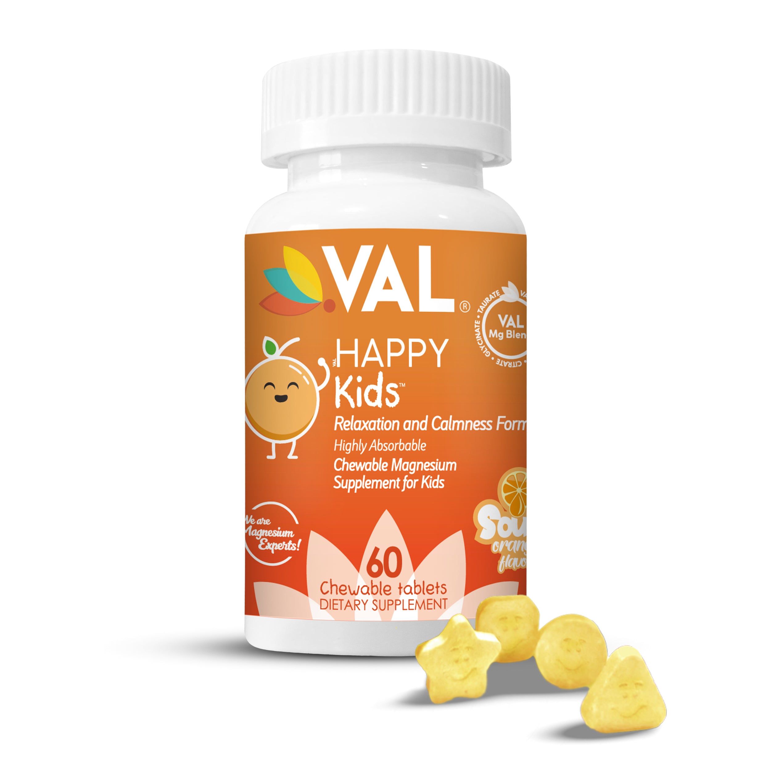 Calm, Focus & Relaxation Sugar-Free Chewable Magnesium for Kids | 60 Tablets | VAL Happy Kids