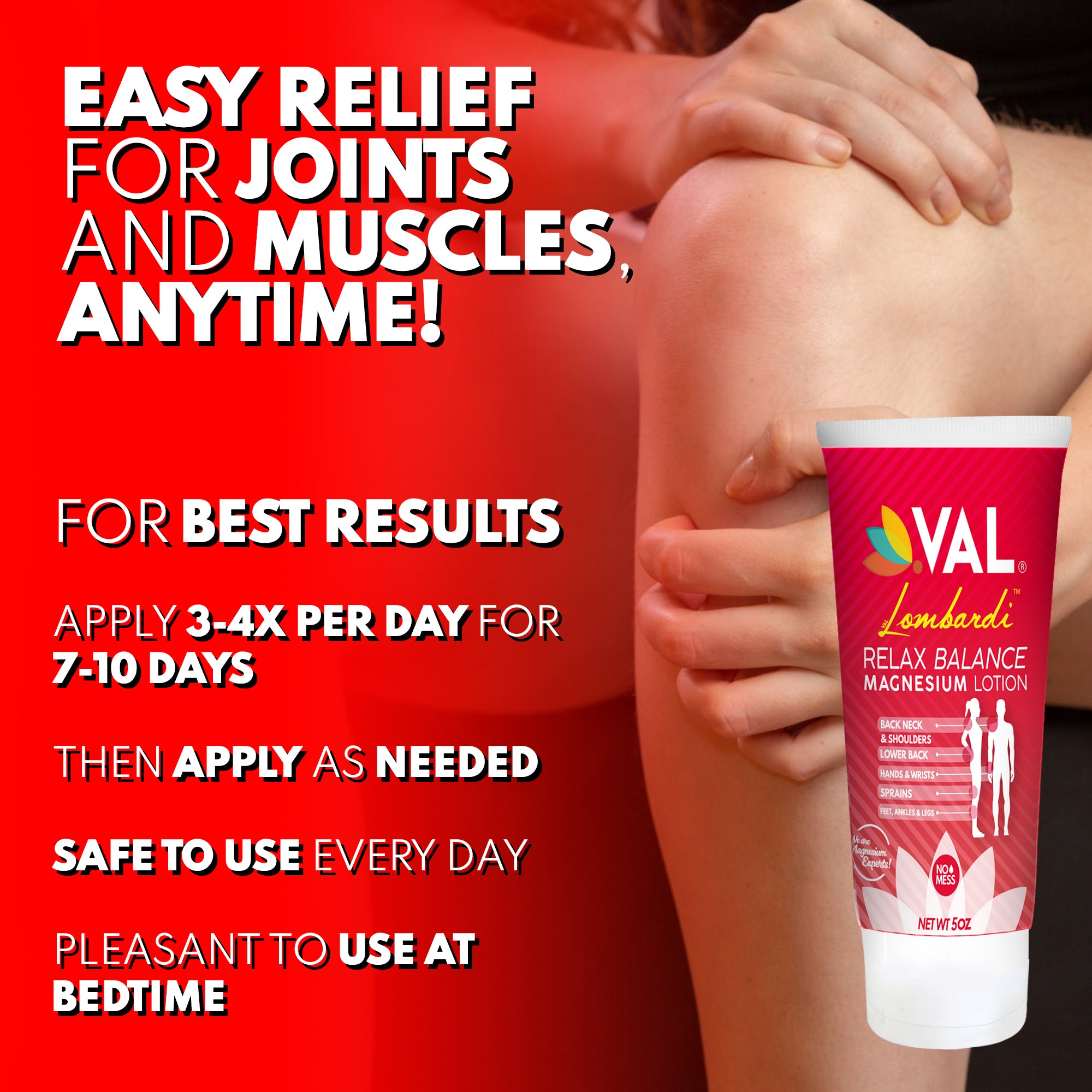 Magnesium Lotion - Fast Relief for Muscles, Joints, Back, Shoulders, Feet | Arnica, Camphor & Menthol | 5oz | VAL Lombardi