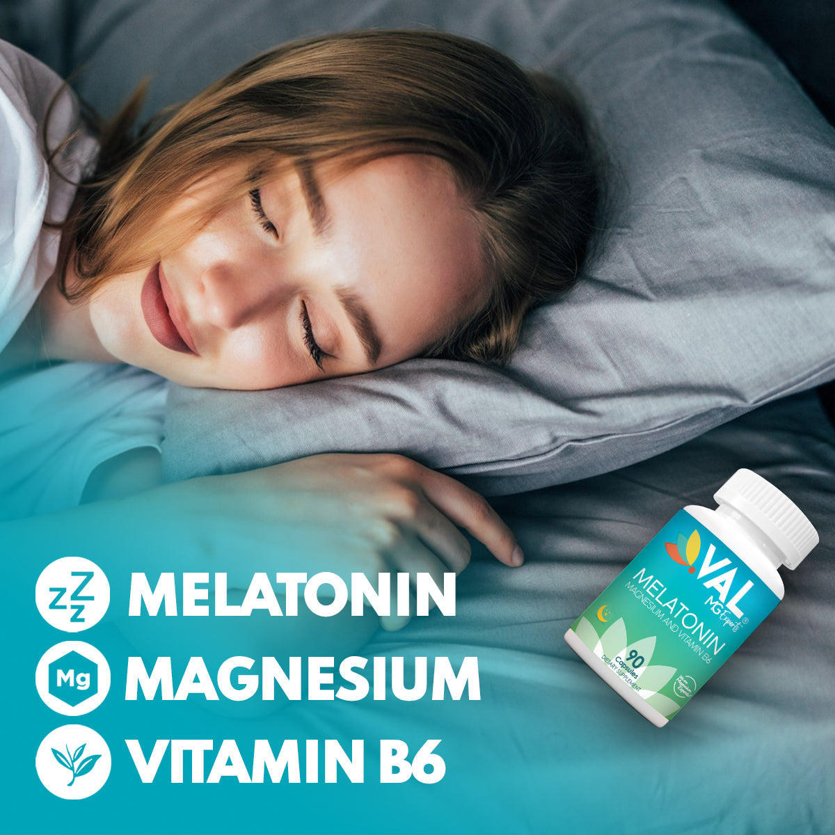 Melatonin + Magnesium – Nighttime Support, Relaxation & Antioxidant Blend | 90 Capsules | VAL MG