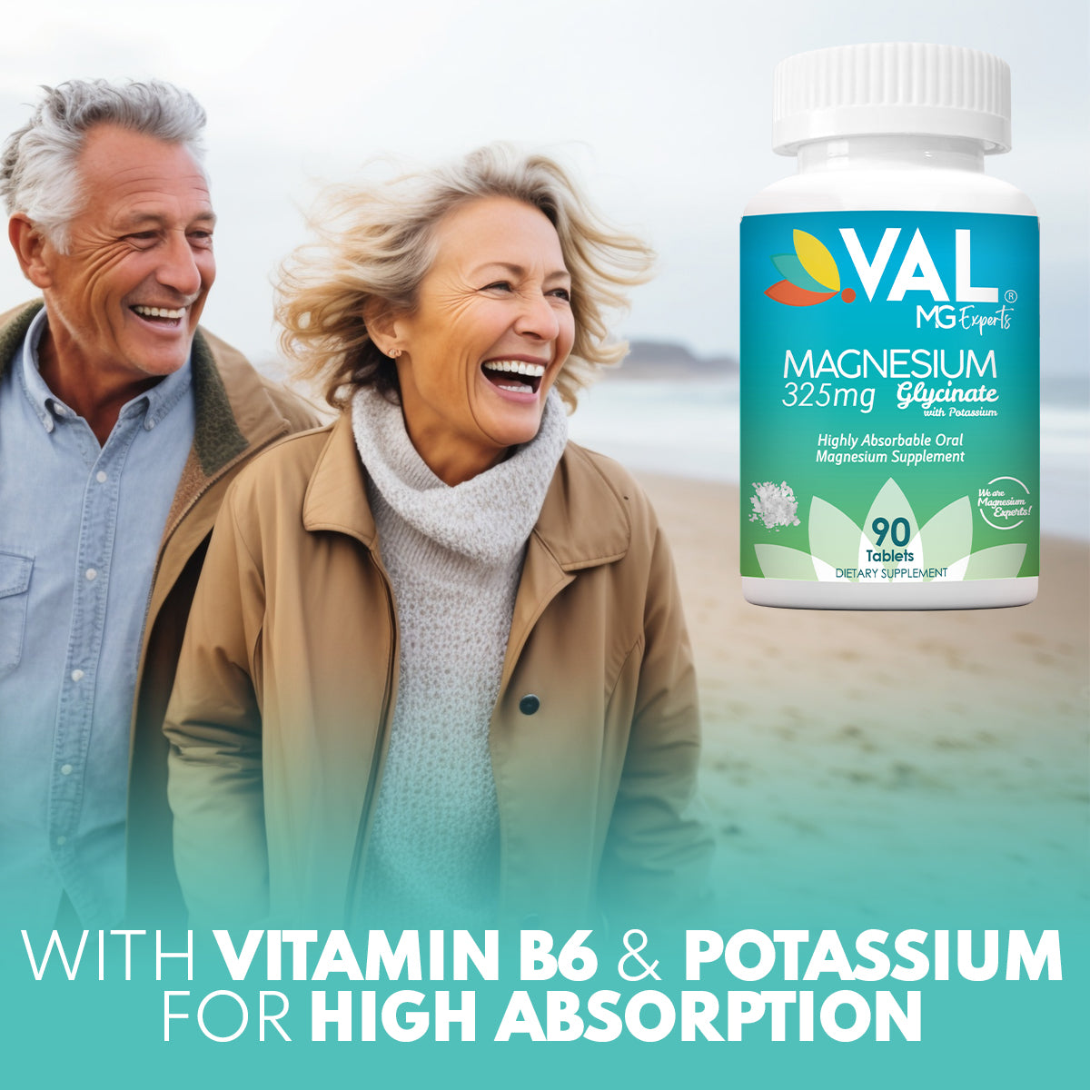 VAL Magnesium Glycinate 325 mg - Energy Support, Healthy Magnesium Levels - 90 Tablets