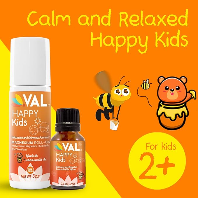 Kids Relaxation Set – Magnesium Roll-On & Calmness Essential Oil Blend | VAL Happy Kids