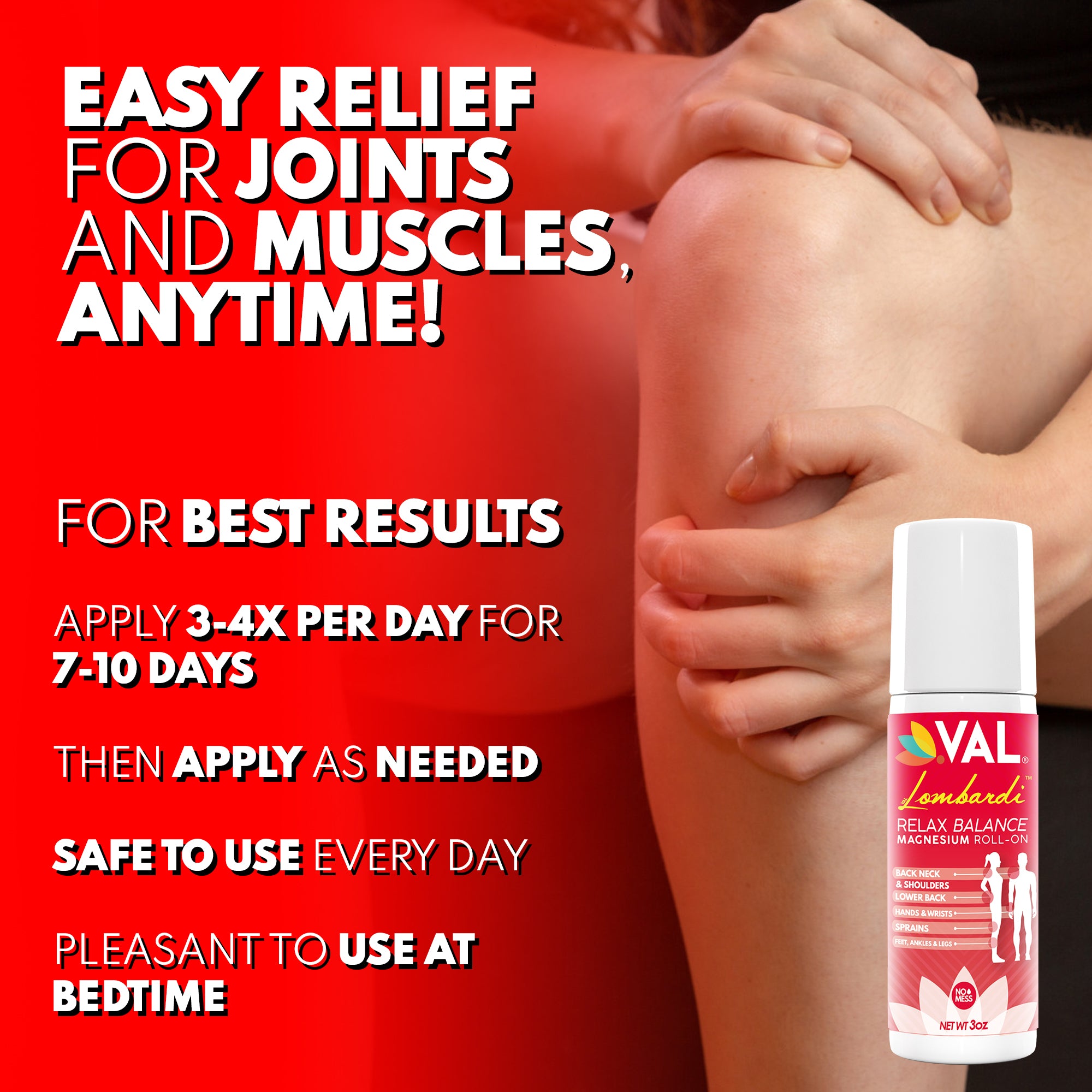 Magnesium Roll-On for Muscle & Joint Relief | Fast-Acting Zechstein Magnesium with Arnica & Menthol & Herbal Extracts | 3 oz | VAL Lombardi