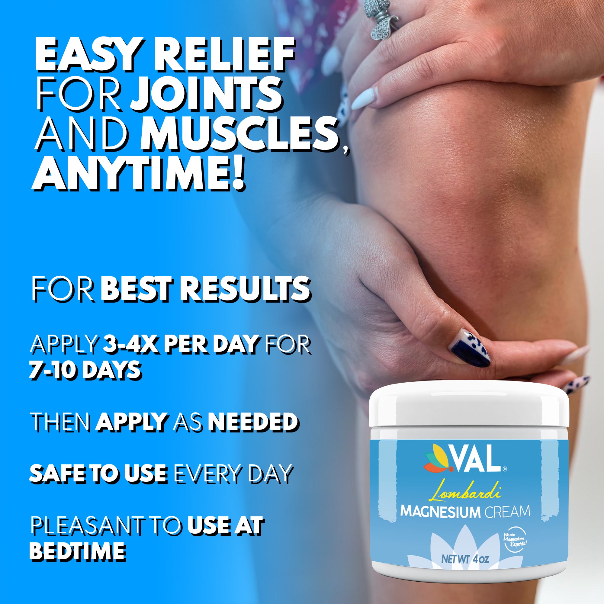 Natural Pain Relief - Magnesium Cream with Jojoba & Tuberose Aroma | 4oz | VAL Lombardi