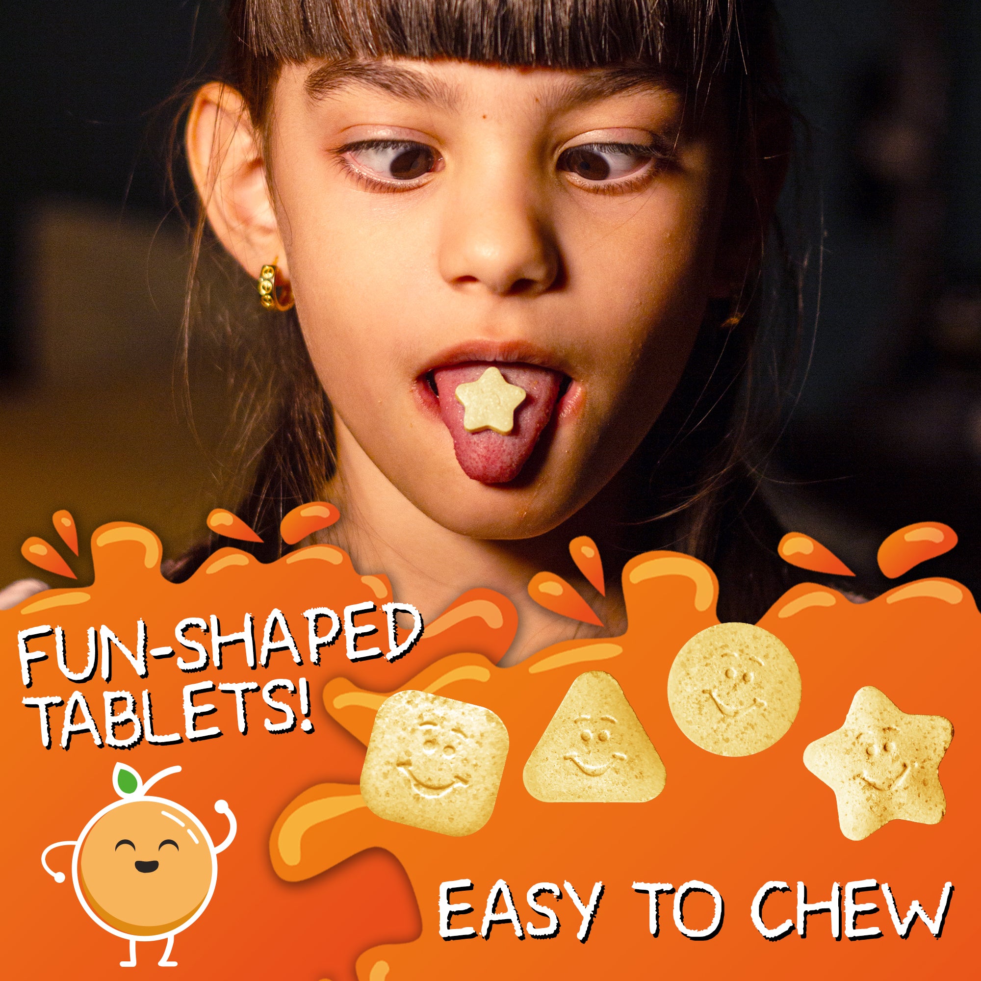 Calm, Focus & Relaxation Sugar-Free Chewable Magnesium for Kids | 60 Tablets | VAL Happy | Sour Orange