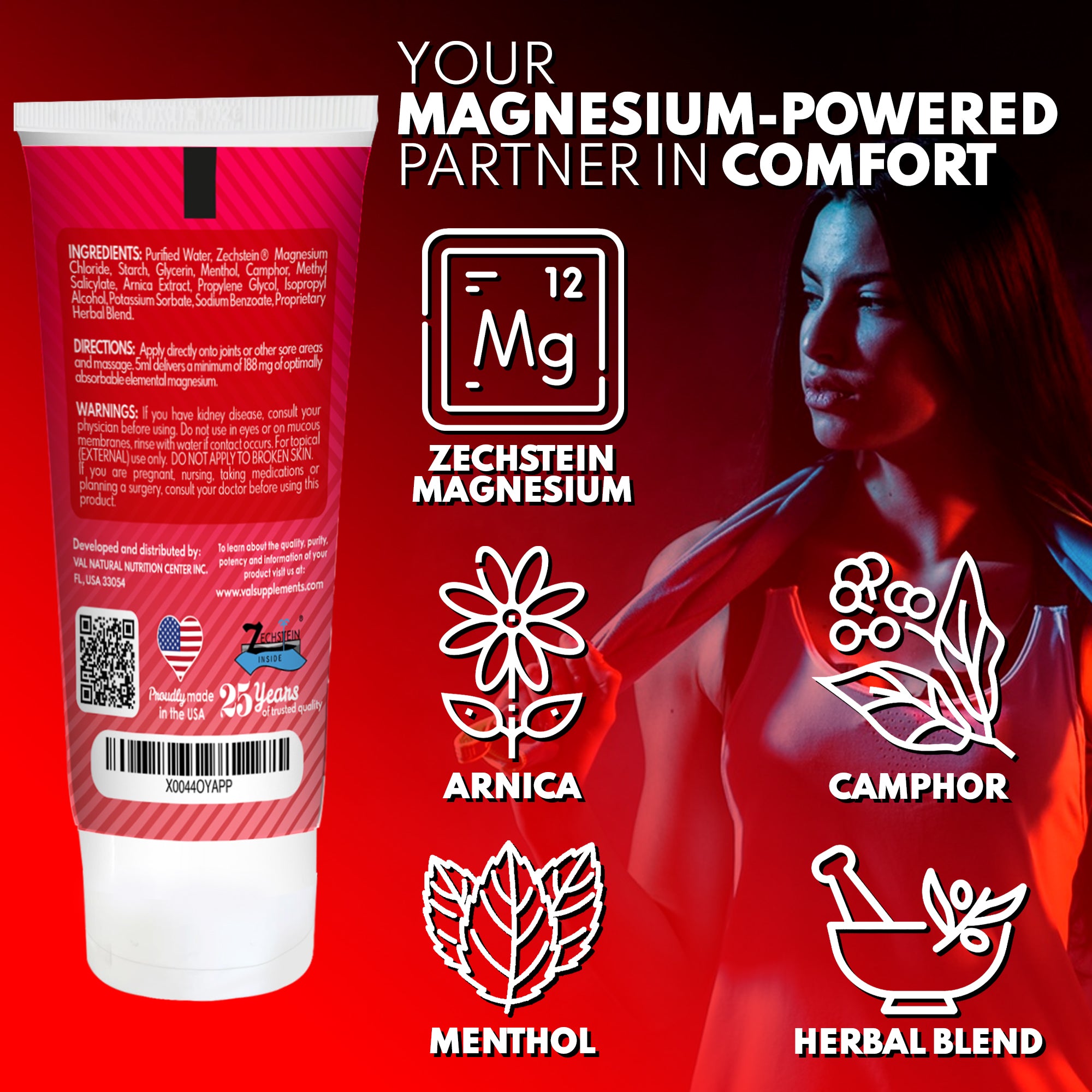 Magnesium Lotion - Fast Relief for Muscles, Joints, Back, Shoulders, Feet | Arnica, Camphor & Menthol | 5oz | VAL Lombardi