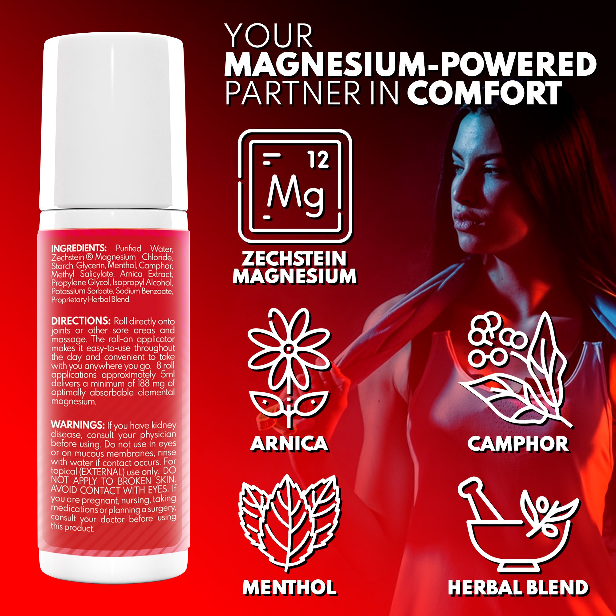 Magnesium Roll-On for Muscle & Joint Relief | Fast-Acting Zechstein Magnesium with Arnica & Menthol & Herbal Extracts | 3 oz | VAL Lombardi