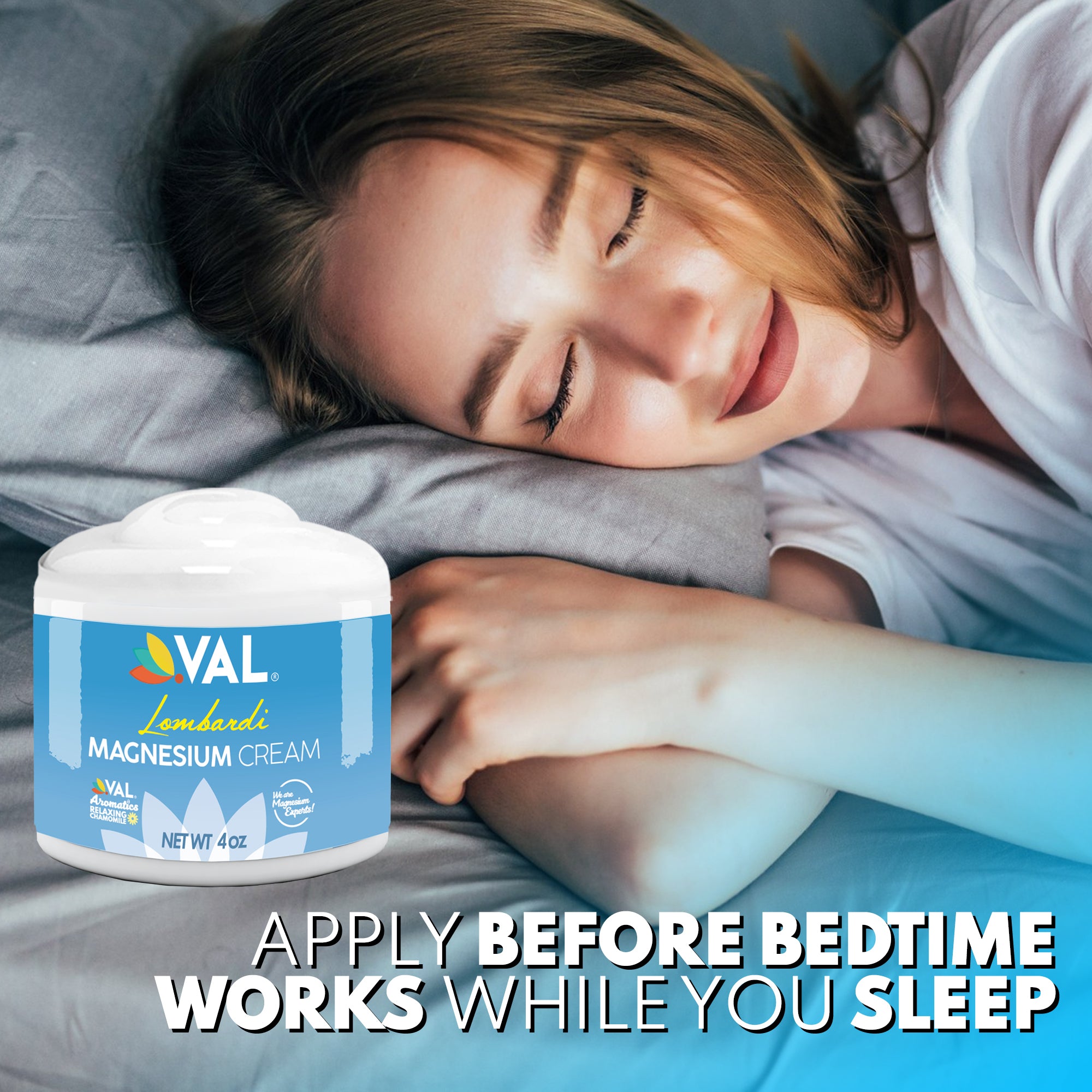 Transdermal Magnesium Cream with Relaxing Chamomile – Natural Pain Relief with Moisturizing Organic Shea Butter | 4oz | VAL Lombardi