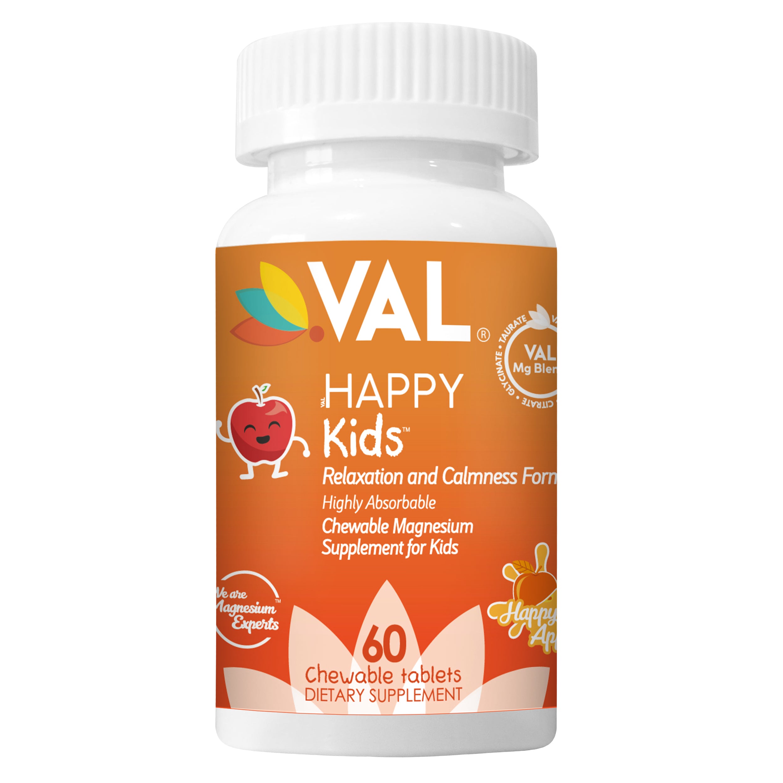 Calm, Focus & Relaxation Sugar-Free Chewable Magnesium for Kids | 60 Tablets | VAL Happy Kids | Apple