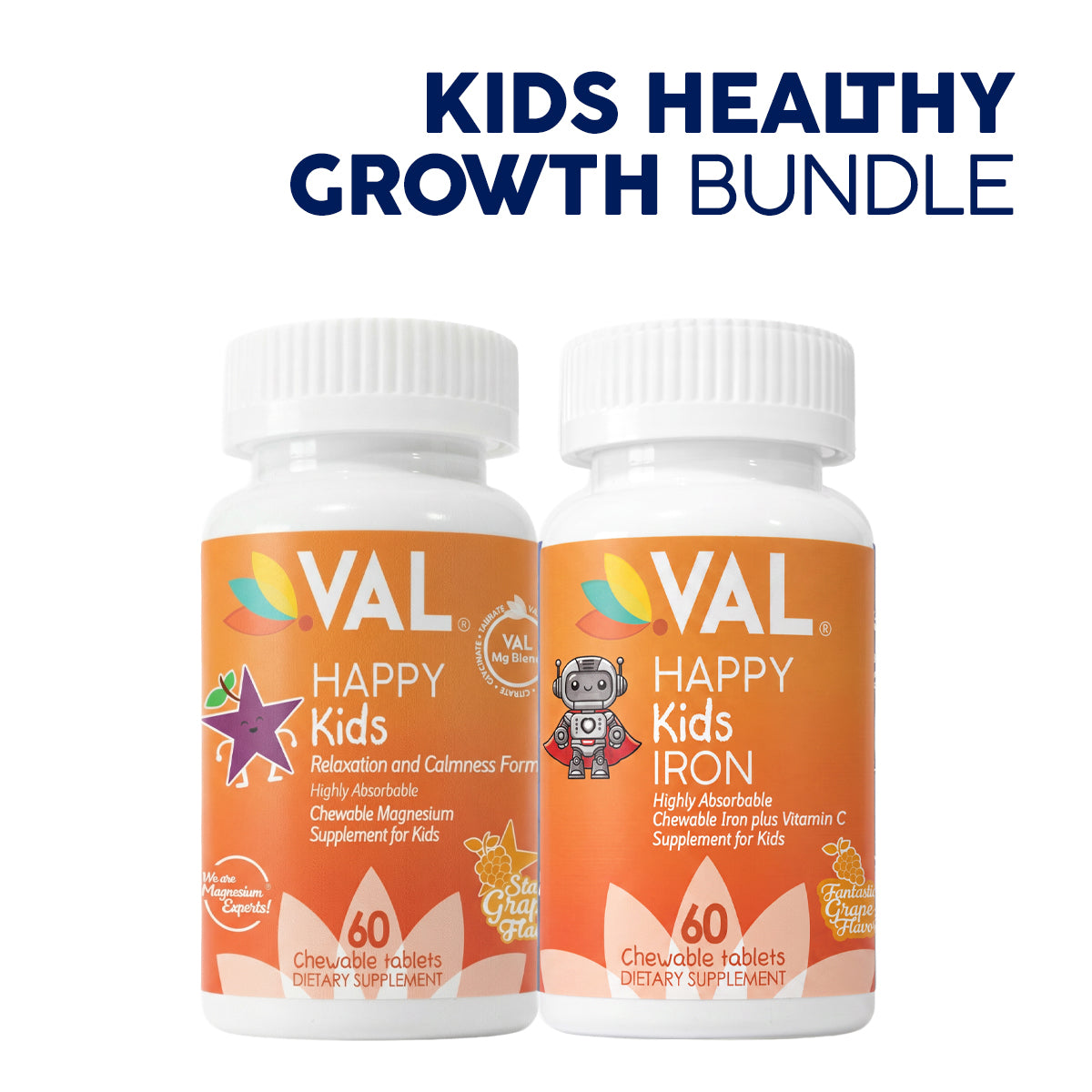Kids Growth Support, Relaxation & Better Sleep| Magnesium & Iron Chewables | VAL Happy Kids