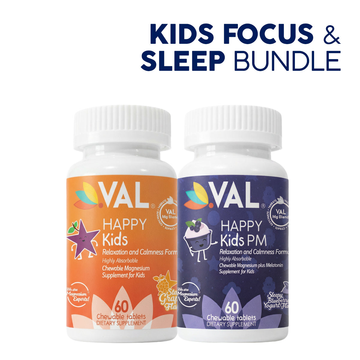 Dual Action | Focus + Sleep Support - Magnesium Day & Night Chewables for Kids | VAL Happy Kids