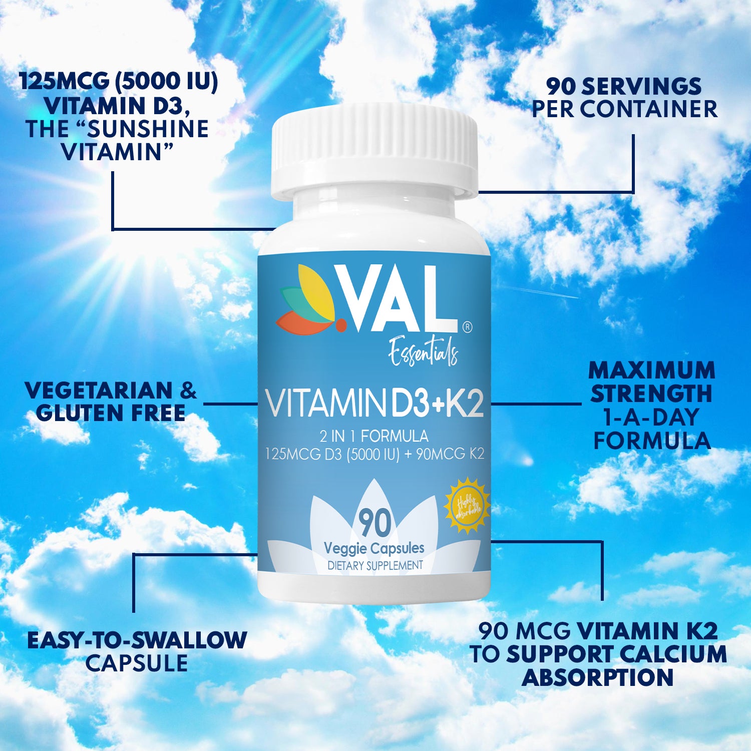 Vitamin D3+K2 supplement – promote strong bones and immune defense