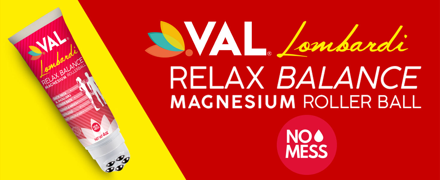 VAL Lombardi Magnesium Rollerball - Deep Pressure Massage Applicator with Cool-to-The-Touch Stainless Steel Rollerballs - 4oz