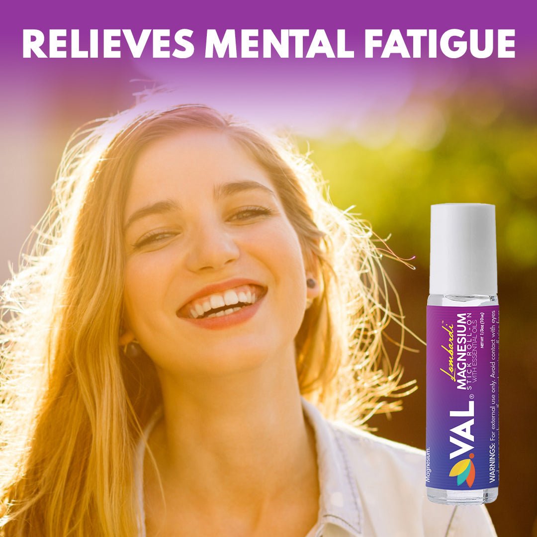 VAL Lombardi Magnesium Stick Rollon with Peppermint & Other Essential Oils, Natural Migraine Relief. Metal Roller - Val Supplements