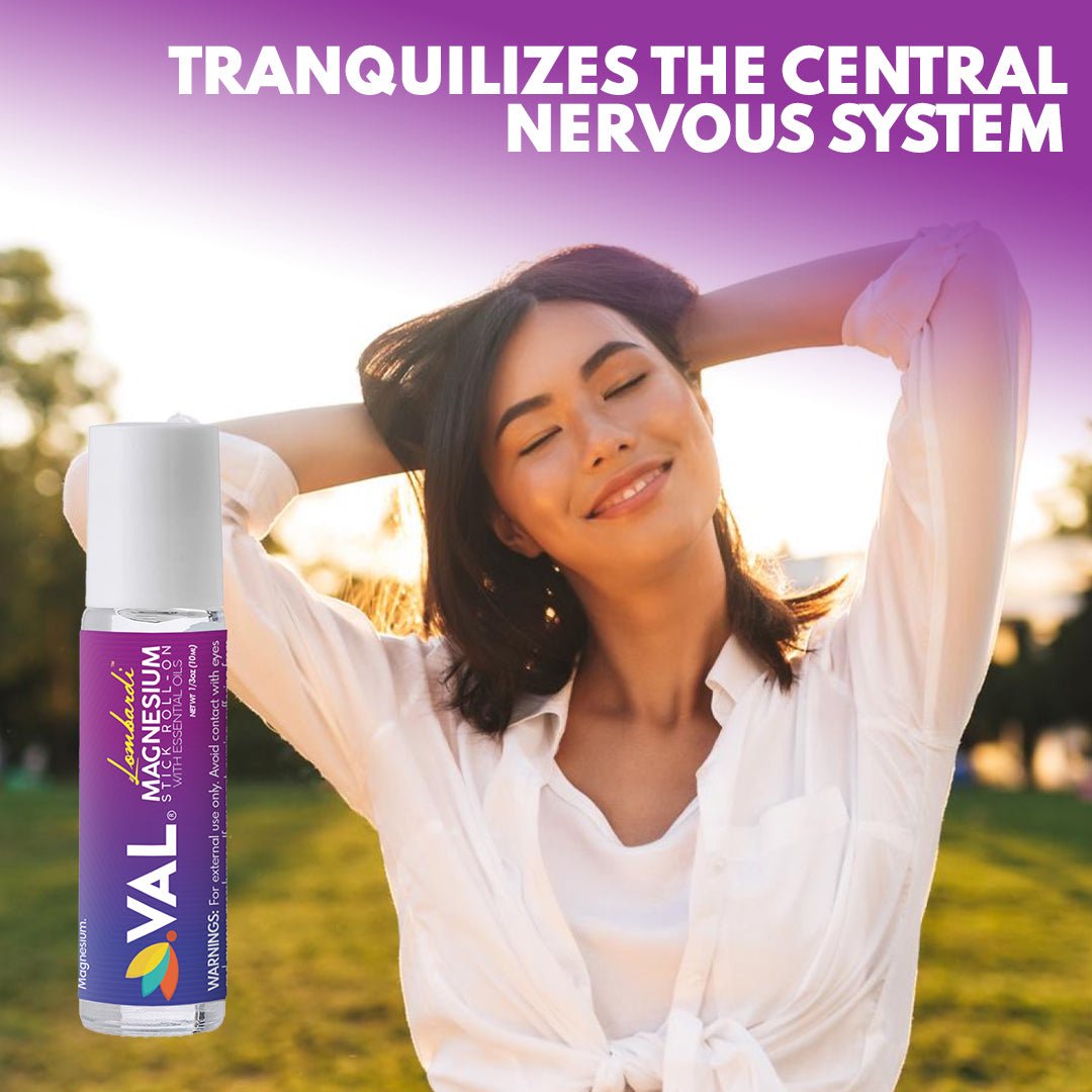 VAL Lombardi Magnesium Stick Rollon with Peppermint & Other Essential Oils, Natural Migraine Relief. Metal Roller - Val Supplements