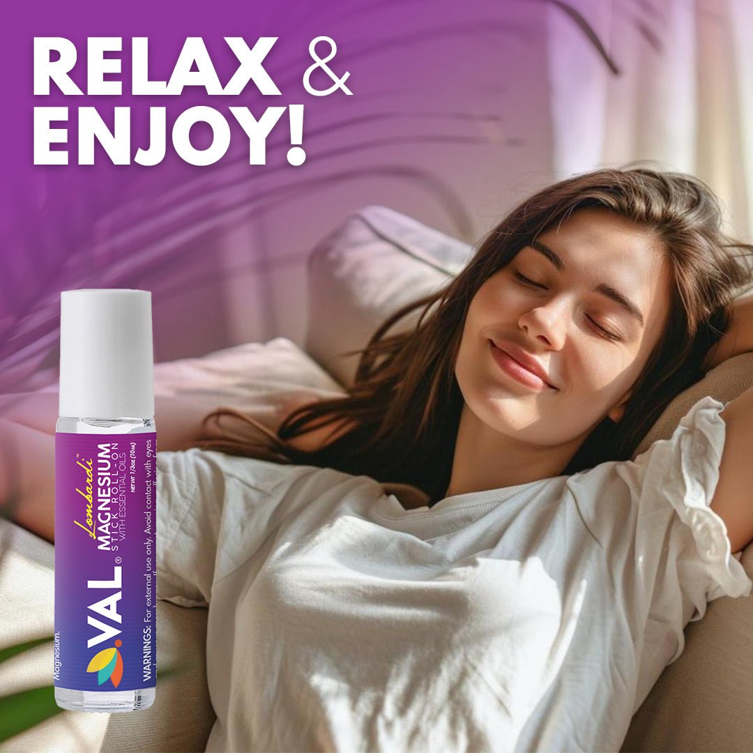 VAL Lombardi Magnesium Stick Rollon with Peppermint & Other Essential Oils, Natural Migraine Relief. Metal Roller - Val Supplements