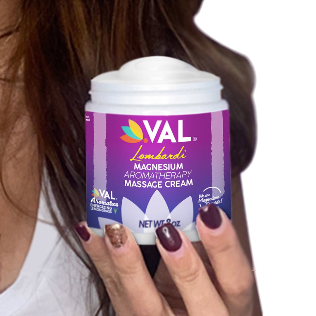 VAL Lombardi Transdermal Magnesium Aromatherapy Massage Cream - Muscle Relaxant Cream, Easy Glide - 8oz - Val Supplements