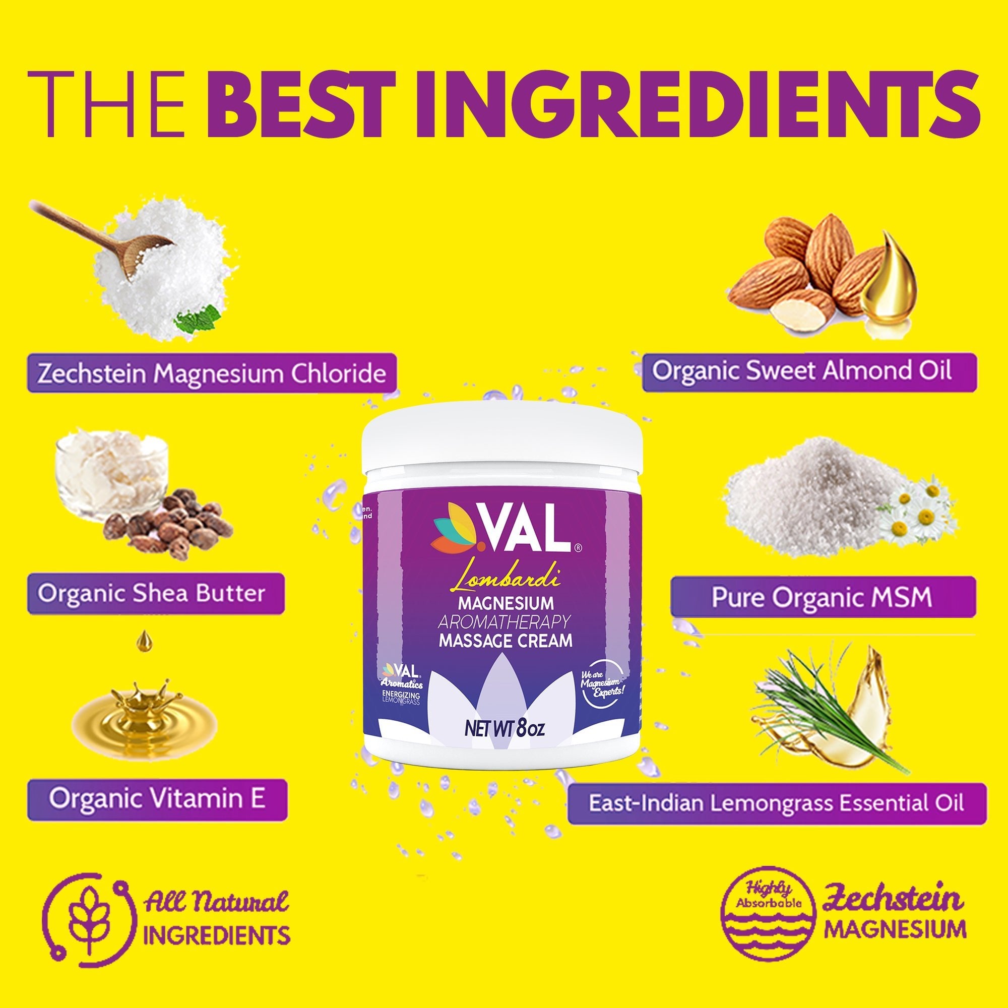 VAL Lombardi Transdermal Magnesium Aromatherapy Massage Cream - Muscle Relaxant Cream, Easy Glide - 8oz - Val Supplements