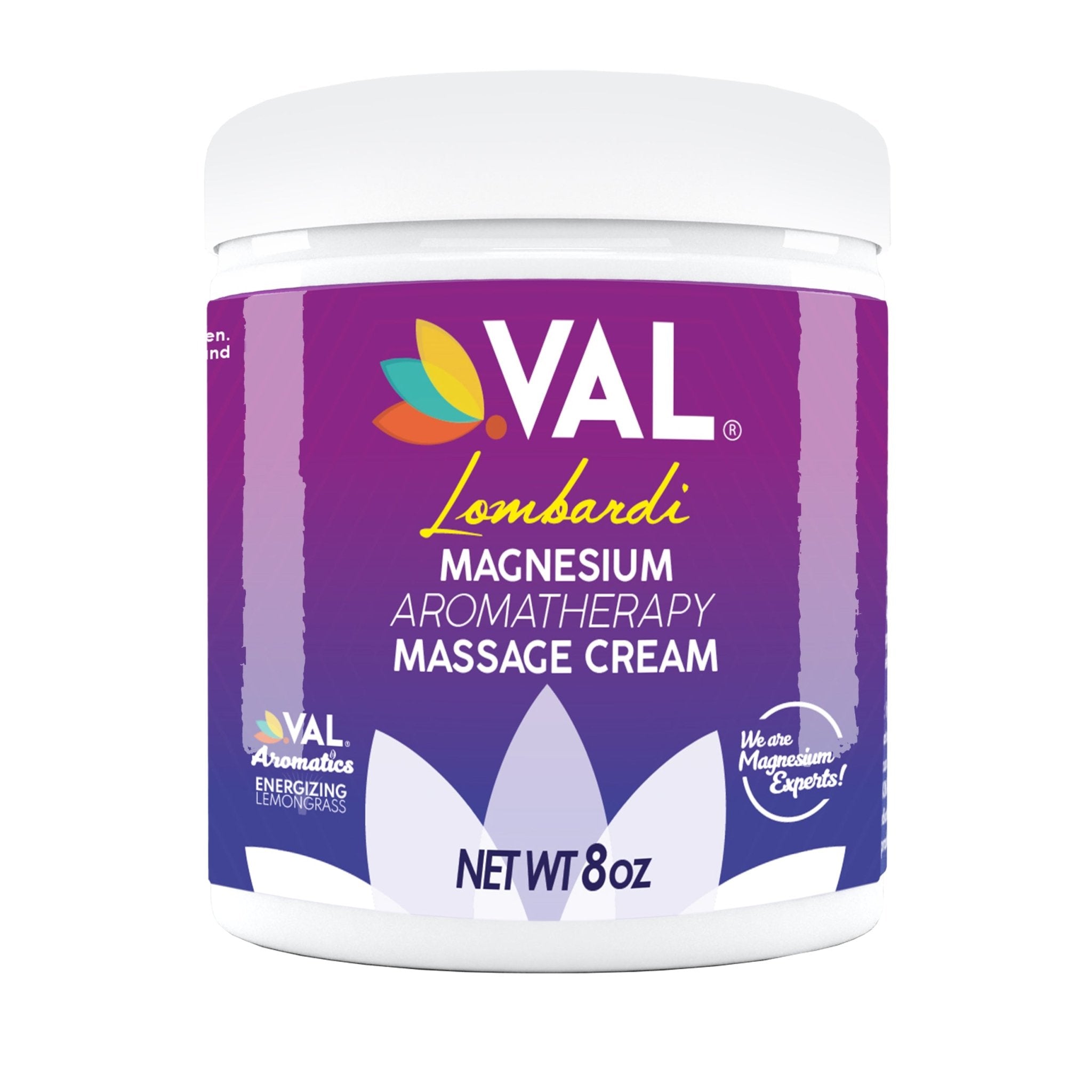 VAL Lombardi Transdermal Magnesium Aromatherapy Massage Cream - Muscle Relaxant Cream, Easy Glide - 8oz - Val Supplements