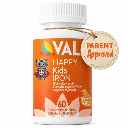 Iron Healthy Energy & Support Chewable for Kids – Sugar-Free | 60 Fun-Shaped Tablets | VAL Happy Kids