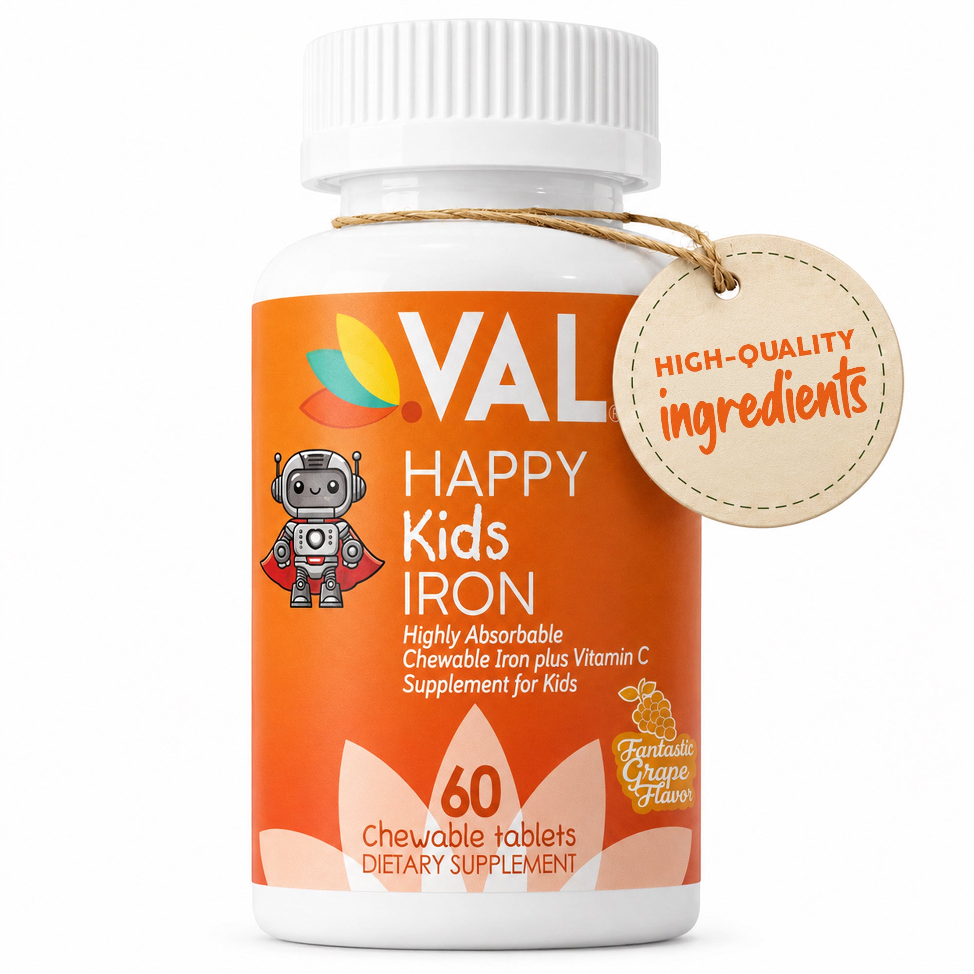 Iron Healthy Energy & Support Chewable for Kids – Sugar-Free | 60 Fun-Shaped Tablets | VAL Happy Kids