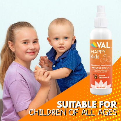 VAL Pure Magnesium Oil Spray Relaxation Formula for Children - Help Kids Calm and Support a Balanced Mood - No Itch - 4 oz