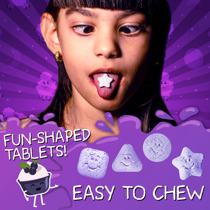 Peaceful Sleep & Bedtime Calm Sugar-Free Chewable – Magnesium + Melatonin, Vitamin B6 & C | 60 Tablets | VAL Happy Kids | Blueberry Yogurt