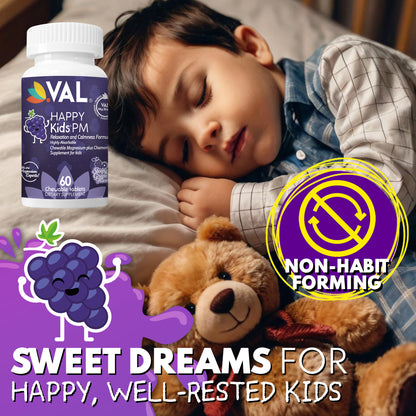 VAL Happy Kids Melatonin plus Magnesium Bedtime Routine Supplement - 60 Chew Tabs