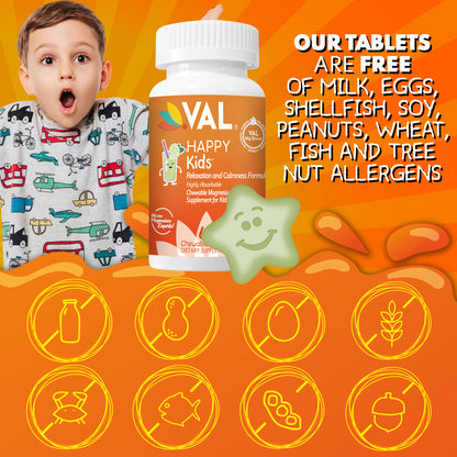 VAL Happy Kids Chewable Magnesium for Kids - Lemonade Splash Flavor   Relaxation and Calm Formula - 60 Chewable Tablets