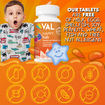 VAL Happy Kids Chewable Magnesium Supplement for Kids – Relaxation and Calm Formula | 60 Chewable Tablets