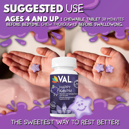 VAL Happy Kids Sleepy Grape PM Chewable: Magnesium, Chamomile, Bedtime Routine Supplement - 60 Chew Tabs60 Sugar-Free Tabs