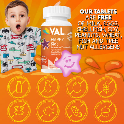 VAL Happy Kids Chewable Magnesium for Kids Relaxation and Calm Formula - 60 Chewable Tablets