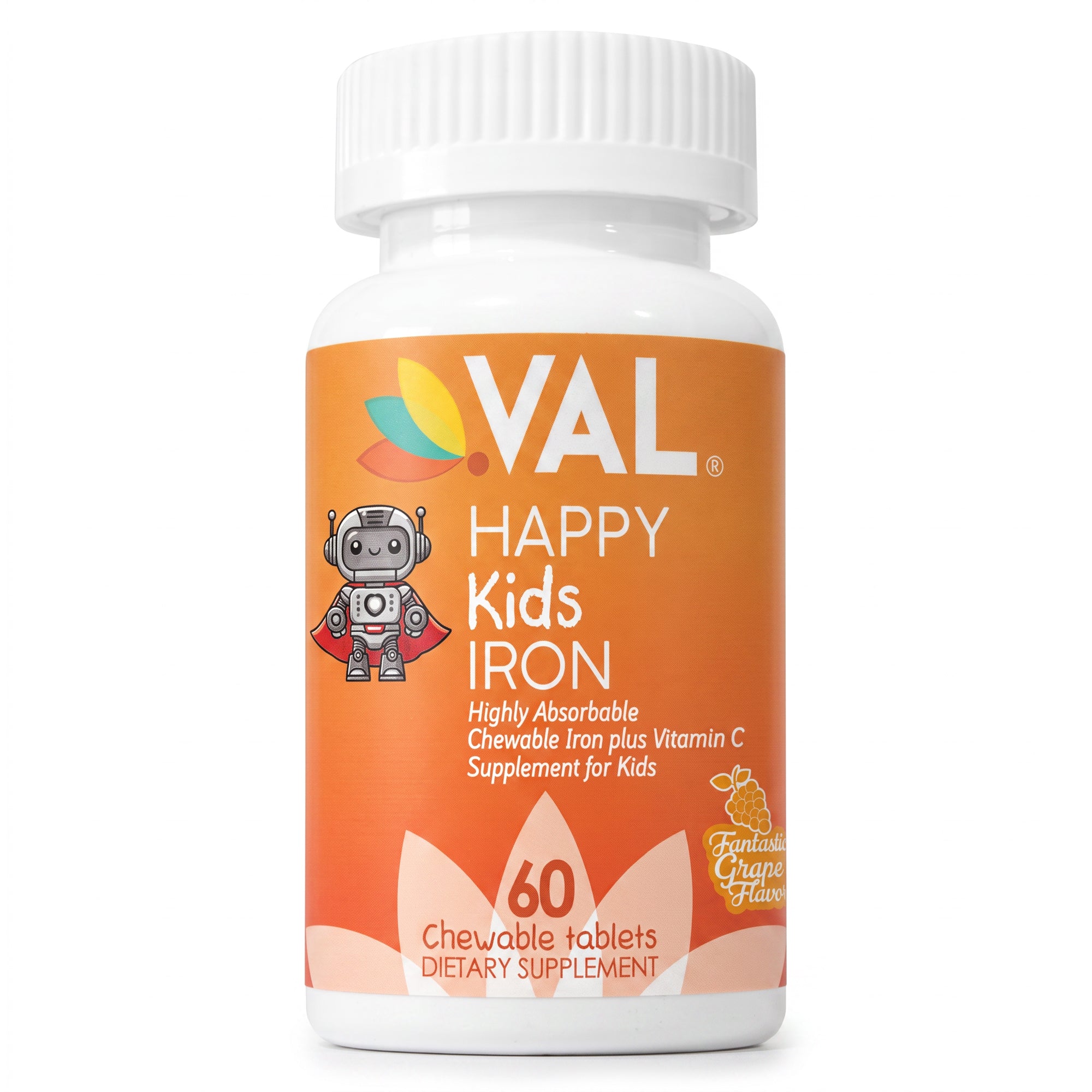 Iron Healthy Energy & Support Chewable for Kids – Sugar-Free | 60 Fun-Shaped Tablets | VAL Happy Kids