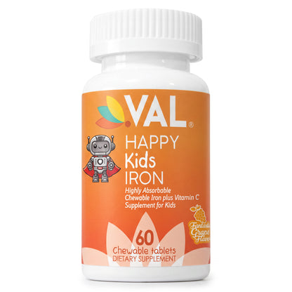 Iron Healthy Energy & Support Chewable for Kids – Sugar-Free | 60 Fun-Shaped Tablets | VAL Happy Kids