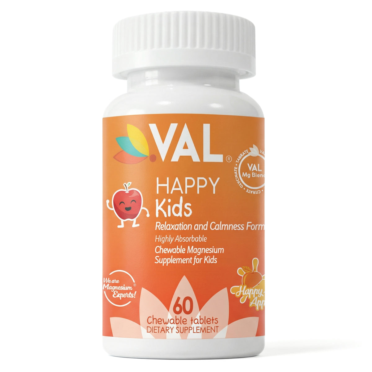 Calm, Focus & Relaxation Sugar-Free Chewable Magnesium for Kids | 60 Tablets | VAL Happy Kids | Apple