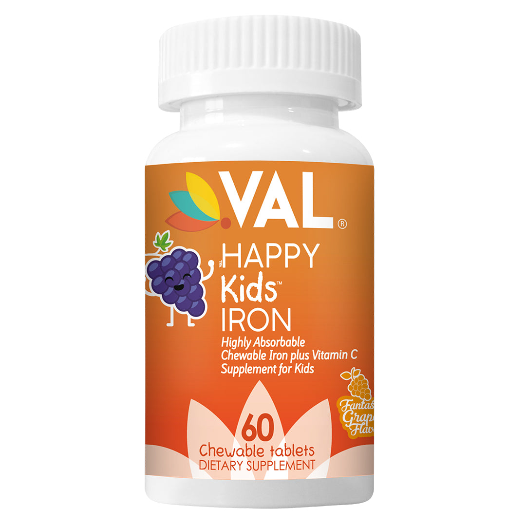 VAL Happy Kids Iron Supplement for Kids, Sugar Free, Fantastic Grape Flavor, Fun-Shaped - 60 Chewable Tablets