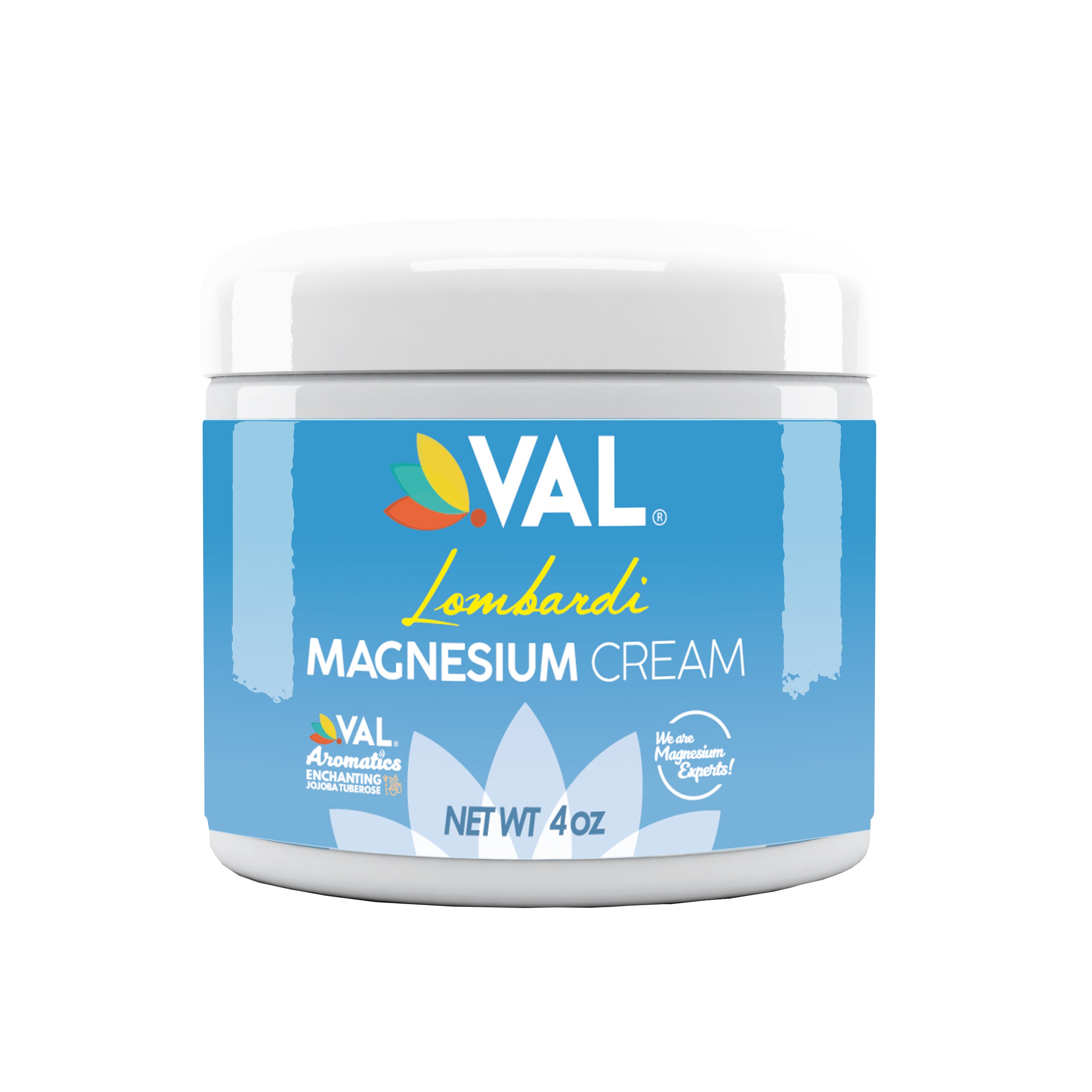 VAL Lombardi Transdermal Magnesium Cream Enchanting Jojoba Tuberose - Natural Pain Relief with Moisturizing Organic Shea Butter - 4oz