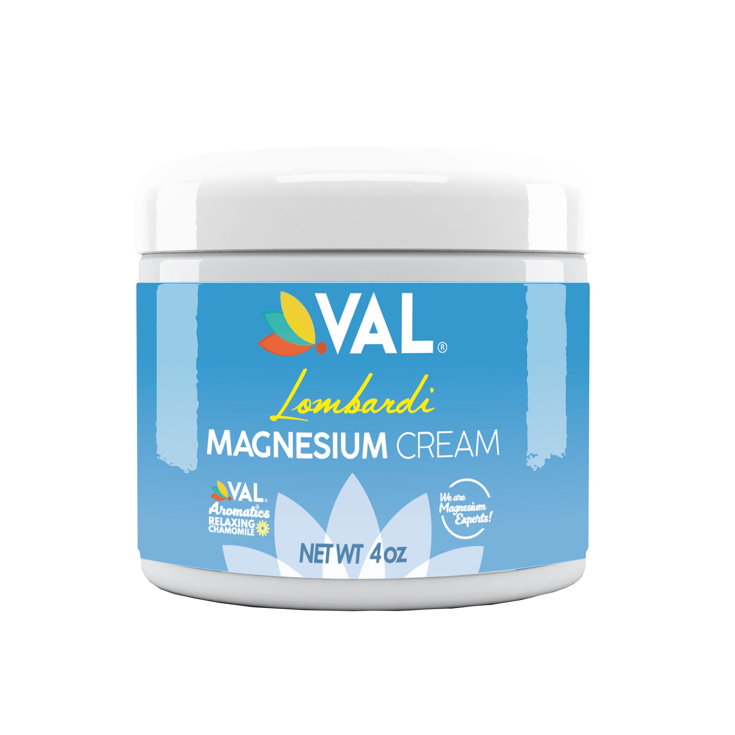 VAL Lombardi Transdermal Magnesium Cream Relaxing Chamomile - Natural Pain Relief with Moisturizing Organic Shea Butter - 4oz